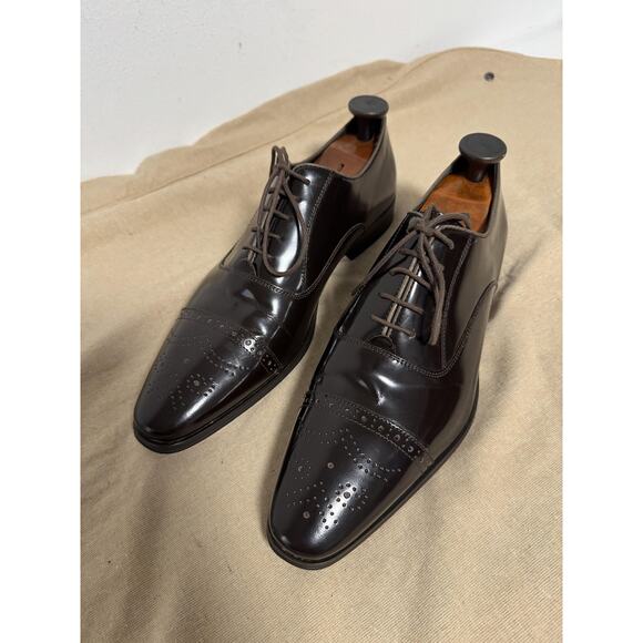 Versace Collection Shoes Mens Size 43 Brown Cap Toe Oxford Brogue Dress Leather - Picture 2 of 16
